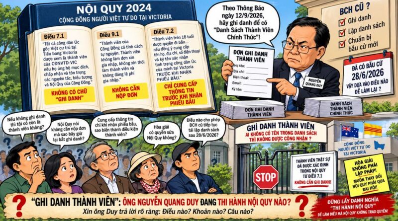 “Ghi Danh Thành Viên”: Ông Nguyễn Quang Duy Đang Thi Hành Nội Quy Nào? “Ghi Danh Thành Viên”: Ông Nguyễn Quang Duy Đang Thi Hành Nội Quy Nào?